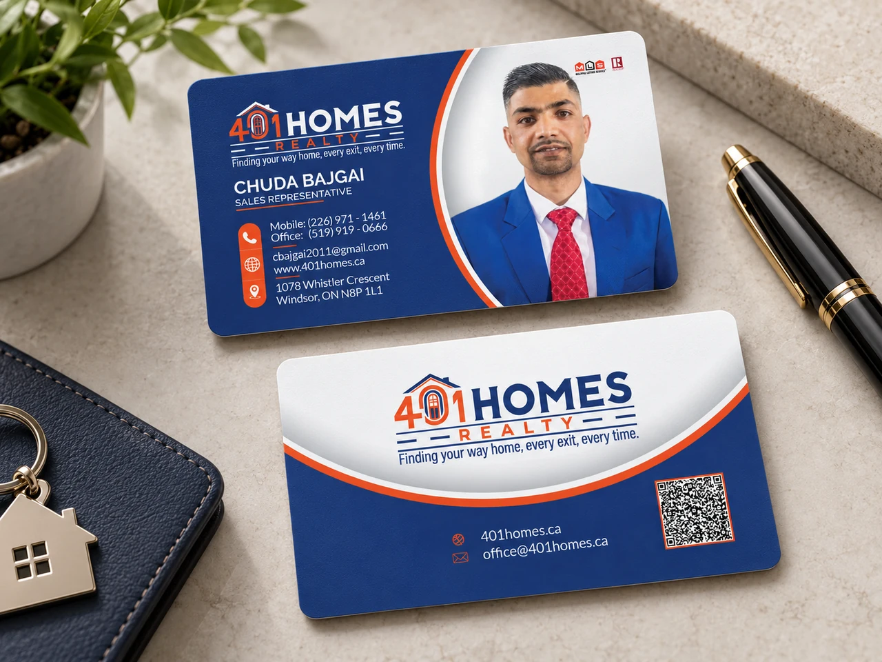 401 Homes Realty business cards for Chuda Bajgai