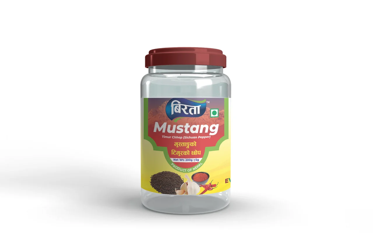 Birta Mustang — A bilingual product label