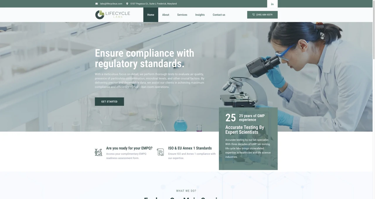 LifeCycle Labs website homepage, including its navigation and main content