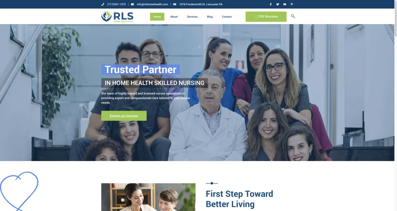 RLS Home Health website homepage, including its navigation and main content