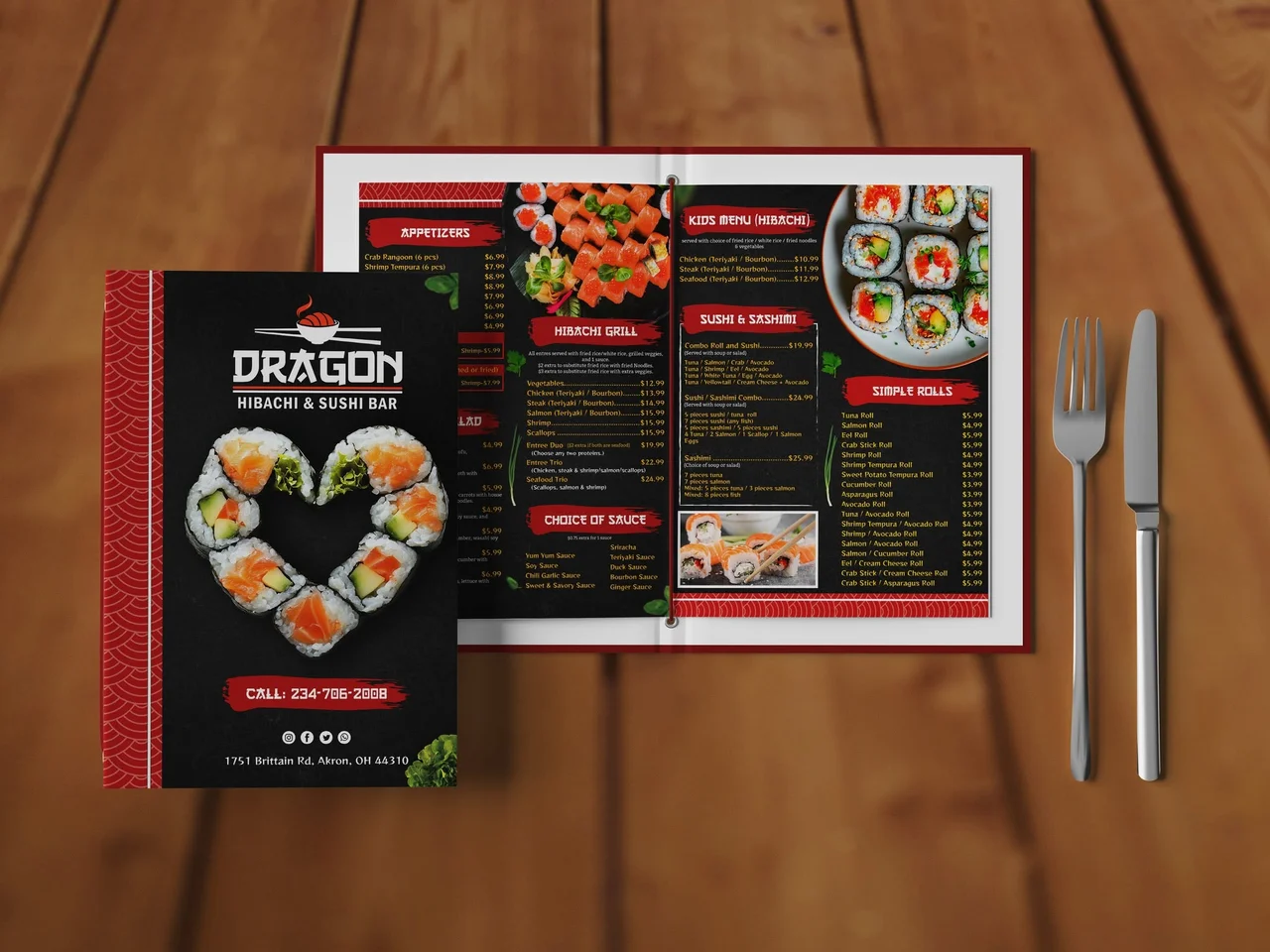 Dragon Hibachi & Sushi Bar — Menu design