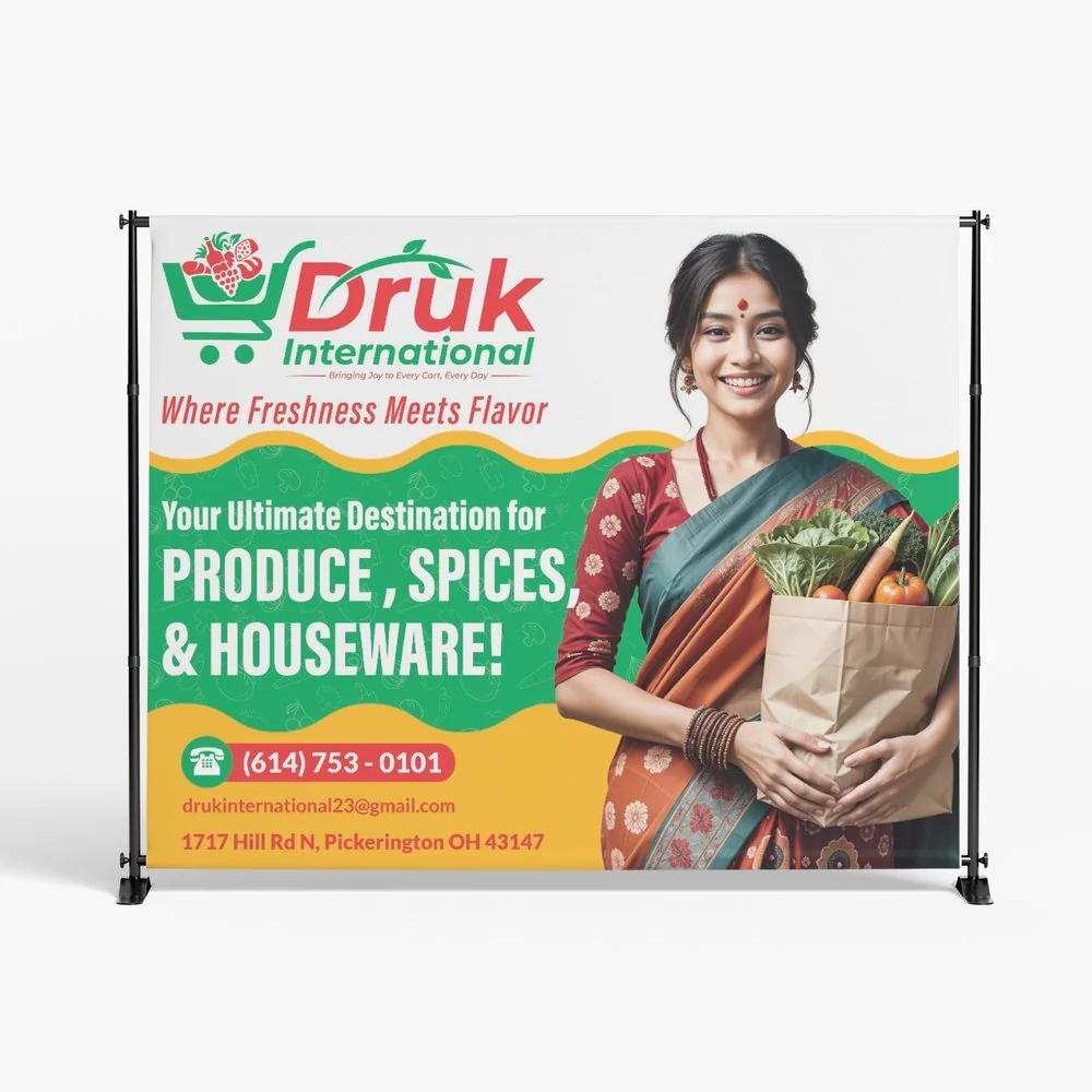Druk International — A retail message with clear hierarchy