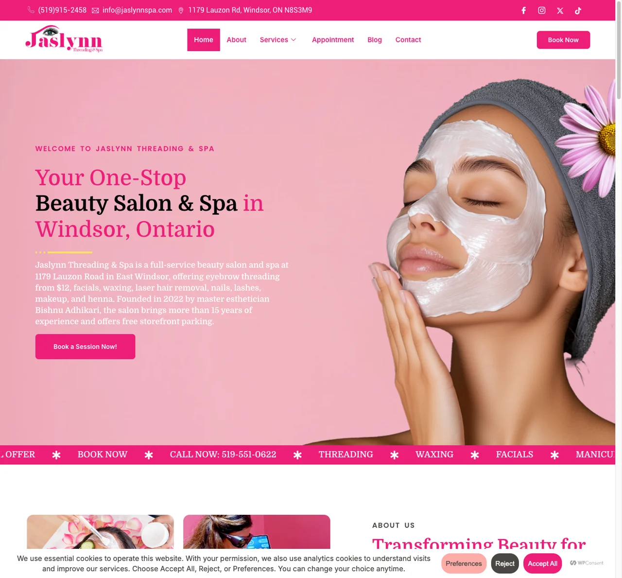 Jaslynn Threading & Spa — Website