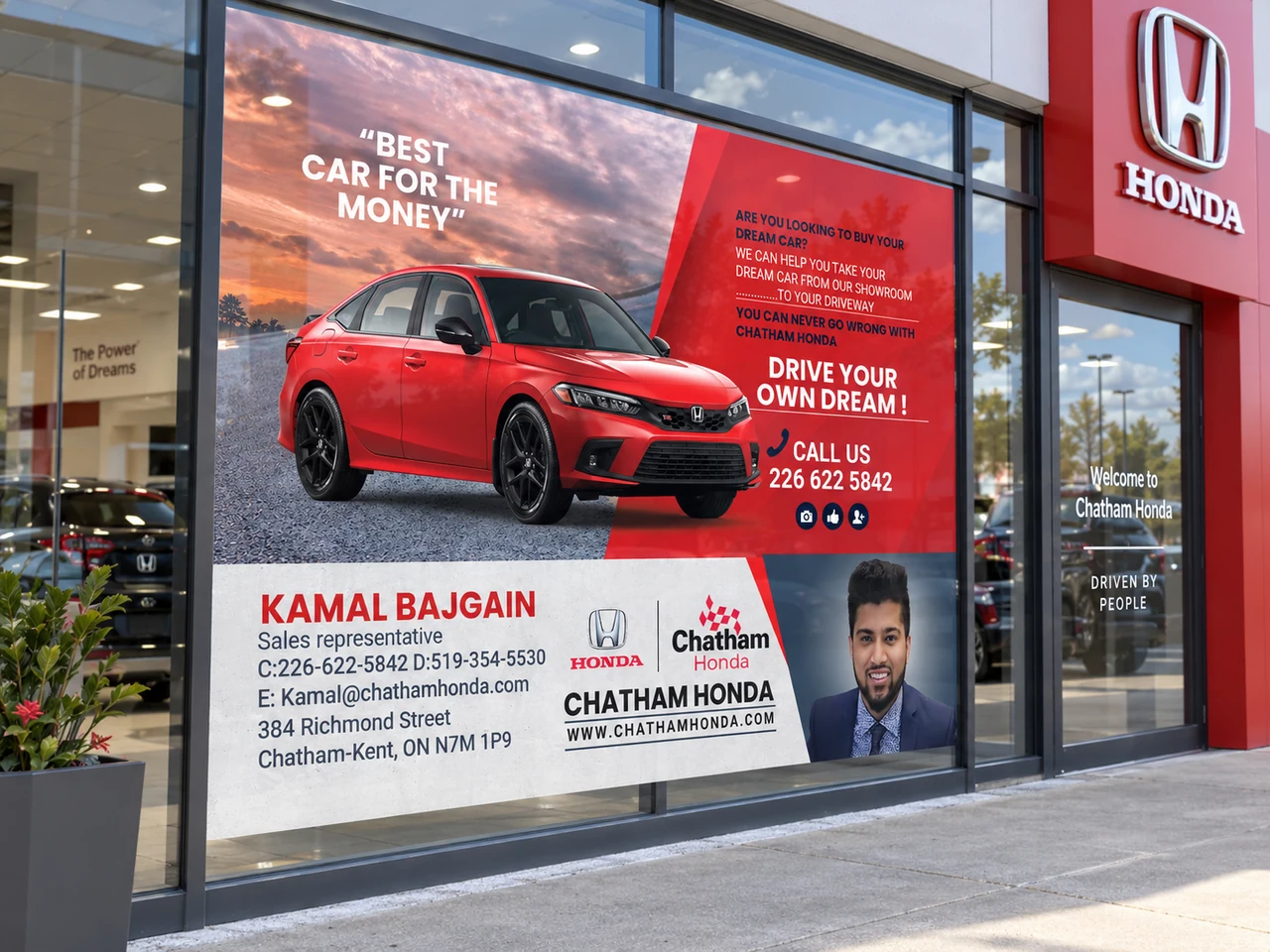 Chatham Honda storefront campaign presentation for Kamal Bajgai