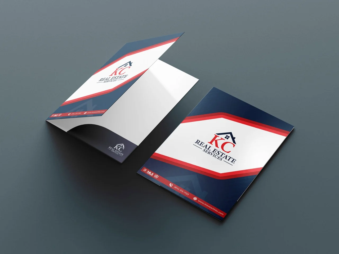 KC Real Estate Services presentation folder, open and closed