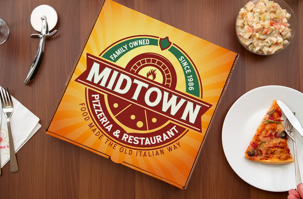 Midtown Pizzeria & Restaurant — A tabletop packaging view