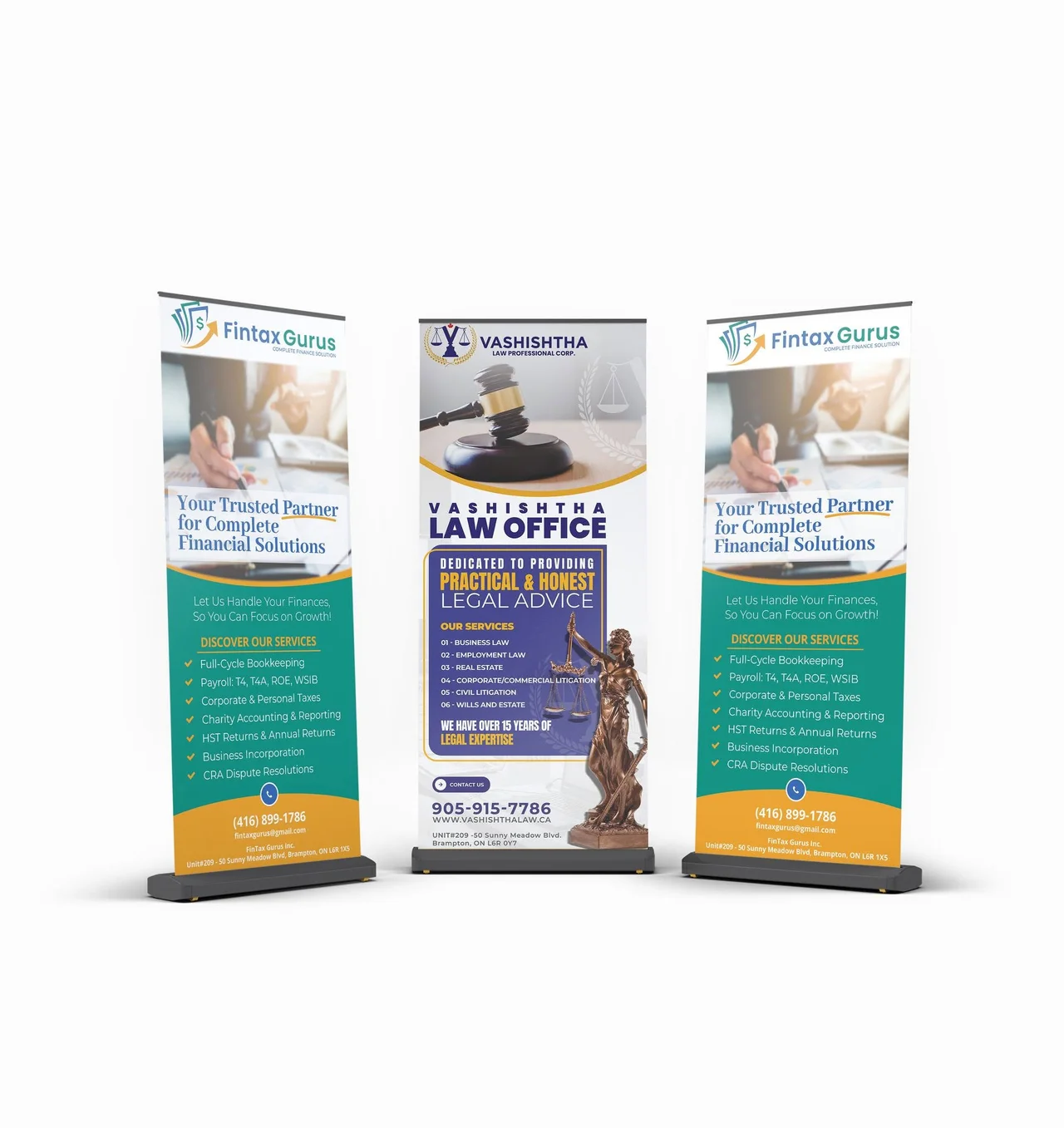 Vashishtha Law and Fintax Gurus retractable banners