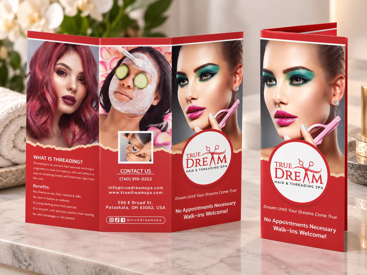 True Dream Hair & Threading Spa — A spa brochure with a clear visual identity