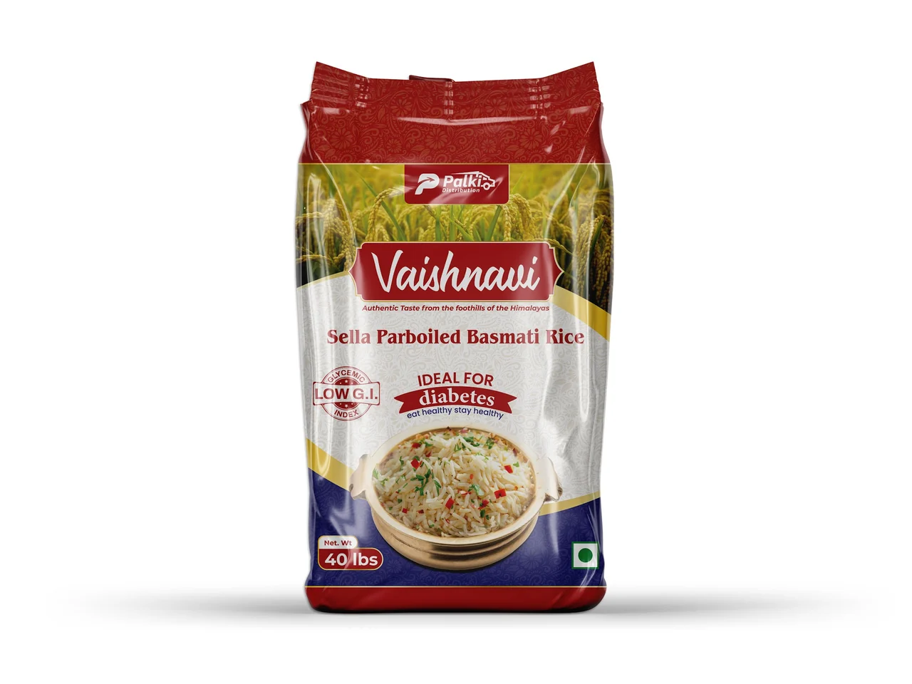 Vaishnavi — Rice packaging with a clear front panel